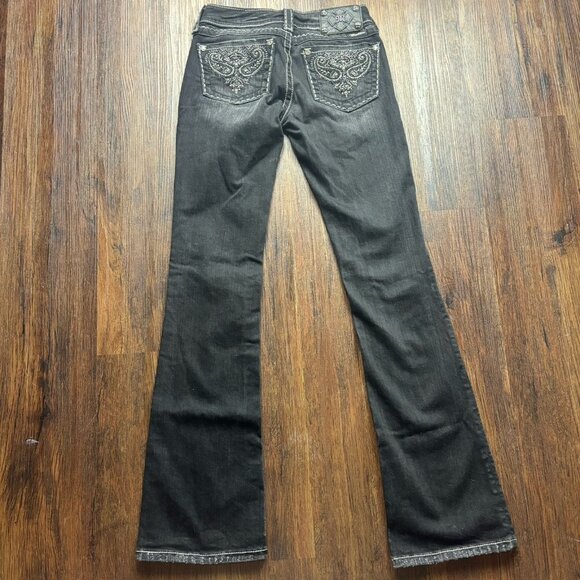 Miss Me Boot Jeans Rhinestone Flap Pockets Black Women’s Size 26 - Picture 2 of 11